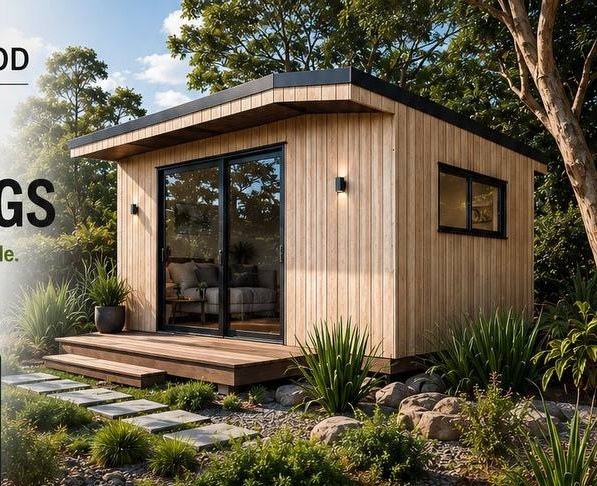 Studio exterior with timber cladding and deck